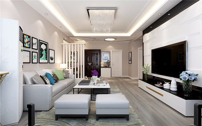 丰城98平米现代简约时尚大气三居室装修设计效果图